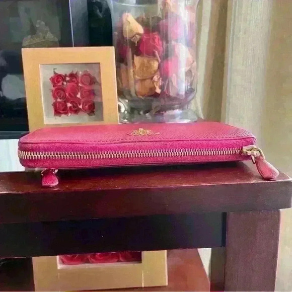 Authentic PRADA Saffiano Leather Half  Zip Long Wallet 8 Cardholder Berry Shade - Picture 3 of 14